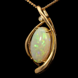 Yellow Gold Blue Green Yellow Orange Crystal Opal and Diamond Pendant