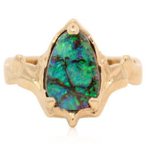 Yellow Gold Blue Green Boulder Opal Ring