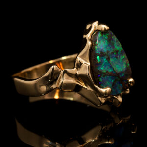 Yellow Gold Blue Green Boulder Opal Ring