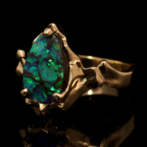 Yellow Gold Blue Green Boulder Opal Ring