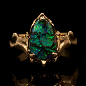 Yellow Gold Blue Green Boulder Opal Ring