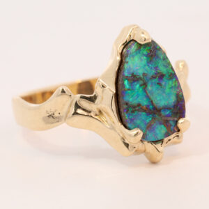 Yellow Gold Blue Green Boulder Opal Ring