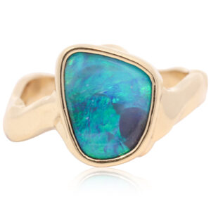 Yellow Gold Blue Green Boulder Opal Ring