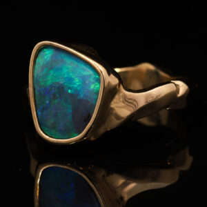 Yellow Gold Blue Green Boulder Opal Ring