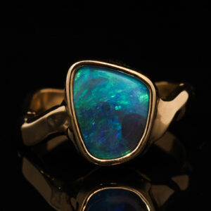 Yellow Gold Blue Green Boulder Opal Ring