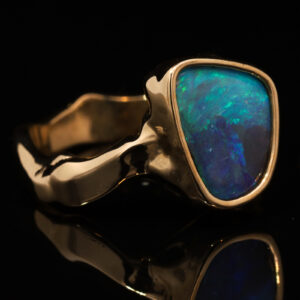 Yellow Gold Blue Green Boulder Opal Ring