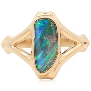 Yellow Gold Blue Green Solid Australian Boulder Opal Engagement Ring