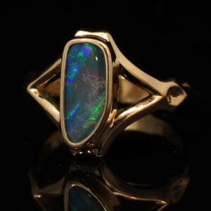 Yellow Gold Blue Green Boulder Opal Ring