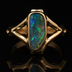 Yellow Gold Blue Green Boulder Opal Ring