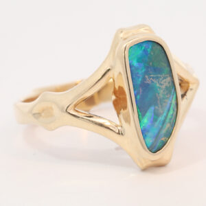 Yellow Gold Blue Green Boulder Opal Ring