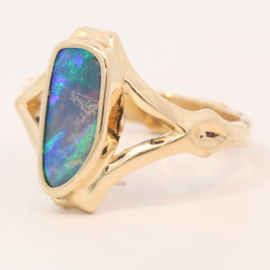 Yellow Gold Blue Green Boulder Opal Ring