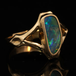 Yellow Gold Blue Green Boulder Opal Ring