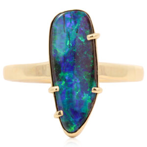 Yellow Gold Blue Green Boulder Opal Ring