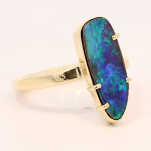 Yellow Gold Blue Green Boulder Opal Ring