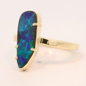 Yellow Gold Blue Green Boulder Opal Ring