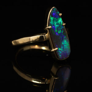 Yellow Gold Blue Green Boulder Opal Ring