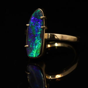 Yellow Gold Blue Green Boulder Opal Ring