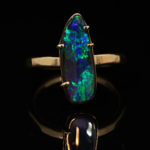 Yellow Gold Blue Green Boulder Opal Ring