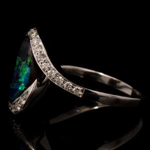 White Gold Blue Green Yellow Orange Red Solid Australian Boulder Opal and Diamond Engagement Ring