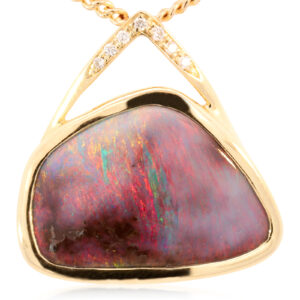 Yellow Gold Blue Green Orange Red Pink Solid Australian Boulder Opal and Diamond Pendant Necklace