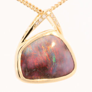 Yellow Gold Blue Green Orange Red Pink Boulder Opal and Diamond Pendant