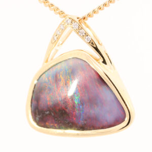 Yellow Gold Blue Green Orange Red Pink Boulder Opal and Diamond Pendant