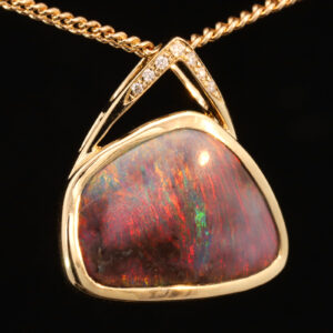 Yellow Gold Blue Green Orange Red Pink Boulder Opal and Diamond Pendant