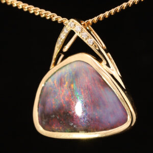 Yellow Gold Blue Green Orange Red Pink Boulder Opal and Diamond Pendant