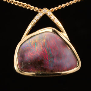 Yellow Gold Blue Green Orange Red Pink Boulder Opal and Diamond Pendant