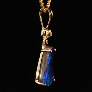 Yellow Gold Blue Green Purple Solid Australian Boulder Opal and Diamond Pendant Necklace