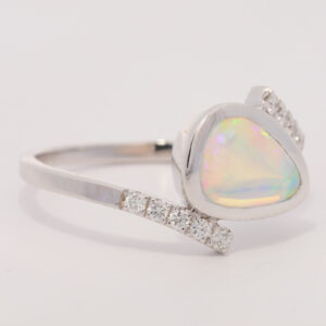 White Gold Blue Green Yellow Crystal Opal and Diamond Ring