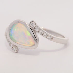 White Gold Blue Green Yellow Crystal Opal and Diamond Ring