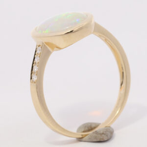 Yellow Gold Blue Green Yellow Orange Pink Solid Australian Crystal Opal and Diamond Engagement Ring