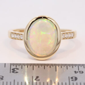 Yellow Gold Blue Green Yellow Orange Pink Solid Australian Crystal Opal and Diamond Engagement Ring