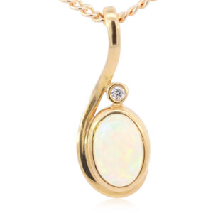 Yellow Gold Blue Green Yellow Orange Crystal Opal and Diamond Pendant