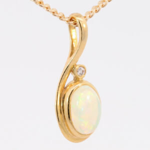 Yellow Gold Blue Green Yellow Orange Crystal Opal and Diamond Pendant