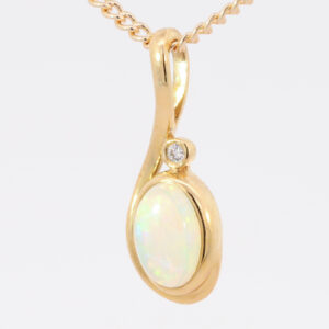 Yellow Gold Blue Green Yellow Orange Crystal Opal and Diamond Pendant