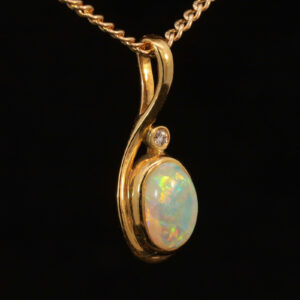 Yellow Gold Blue Green Yellow Orange Crystal Opal and Diamond Pendant