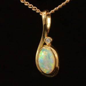 Yellow Gold Blue Green Yellow Orange Crystal Opal and Diamond Pendant