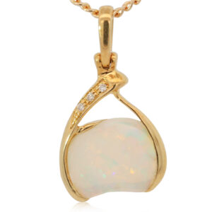 Yellow Gold Blue Green Yellow Orange Pink Solid Australian Crystal Opal and Diamond Pendant Necklace