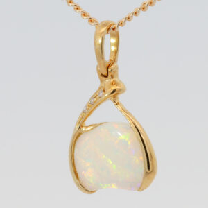 Yellow Gold Blue Green Yellow Orange Pink Crystal Opal and Diamond Pendant