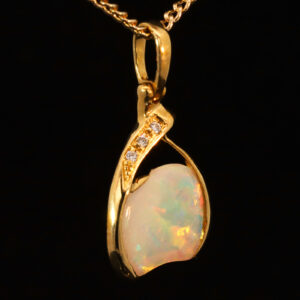 Yellow Gold Blue Green Yellow Orange Pink Crystal Opal and Diamond Pendant