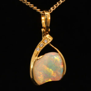 Yellow Gold Blue Green Yellow Orange Pink Crystal Opal and Diamond Pendant