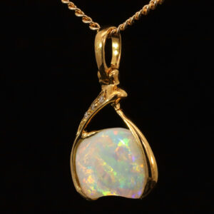 Yellow Gold Blue Green Yellow Orange Pink Crystal Opal and Diamond Pendant