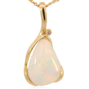 Yellow Gold Blue Green Yellow Orange Pink Crystal Opal and Diamond Pendant