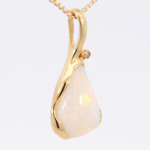 Yellow Gold Blue Green Yellow Orange Pink Crystal Opal and Diamond Pendant