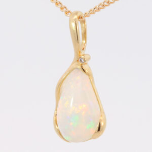 Yellow Gold Blue Green Yellow Orange Pink Crystal Opal and Diamond Pendant