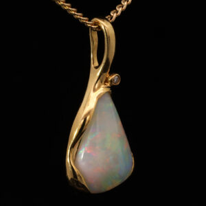 Yellow Gold Blue Green Yellow Orange Pink Crystal Opal and Diamond Pendant