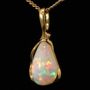 Yellow Gold Blue Green Yellow Orange Pink Crystal Opal and Diamond Pendant