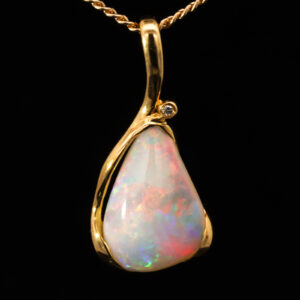 Yellow Gold Blue Green Yellow Orange Pink Crystal Opal and Diamond Pendant